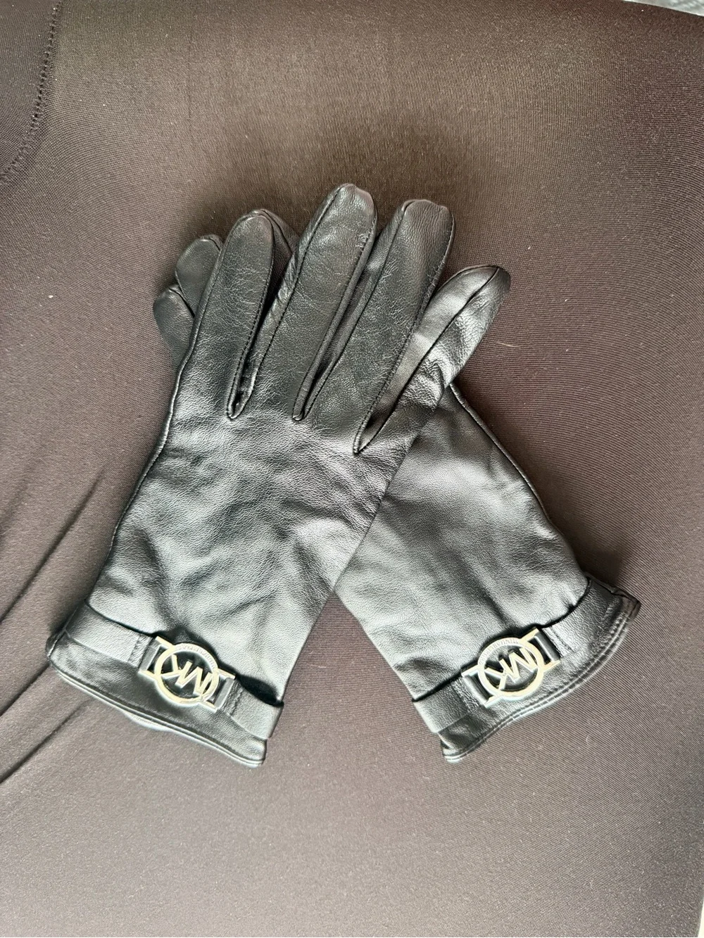 Michael Kors Black Leather Logo-Accent Gloves